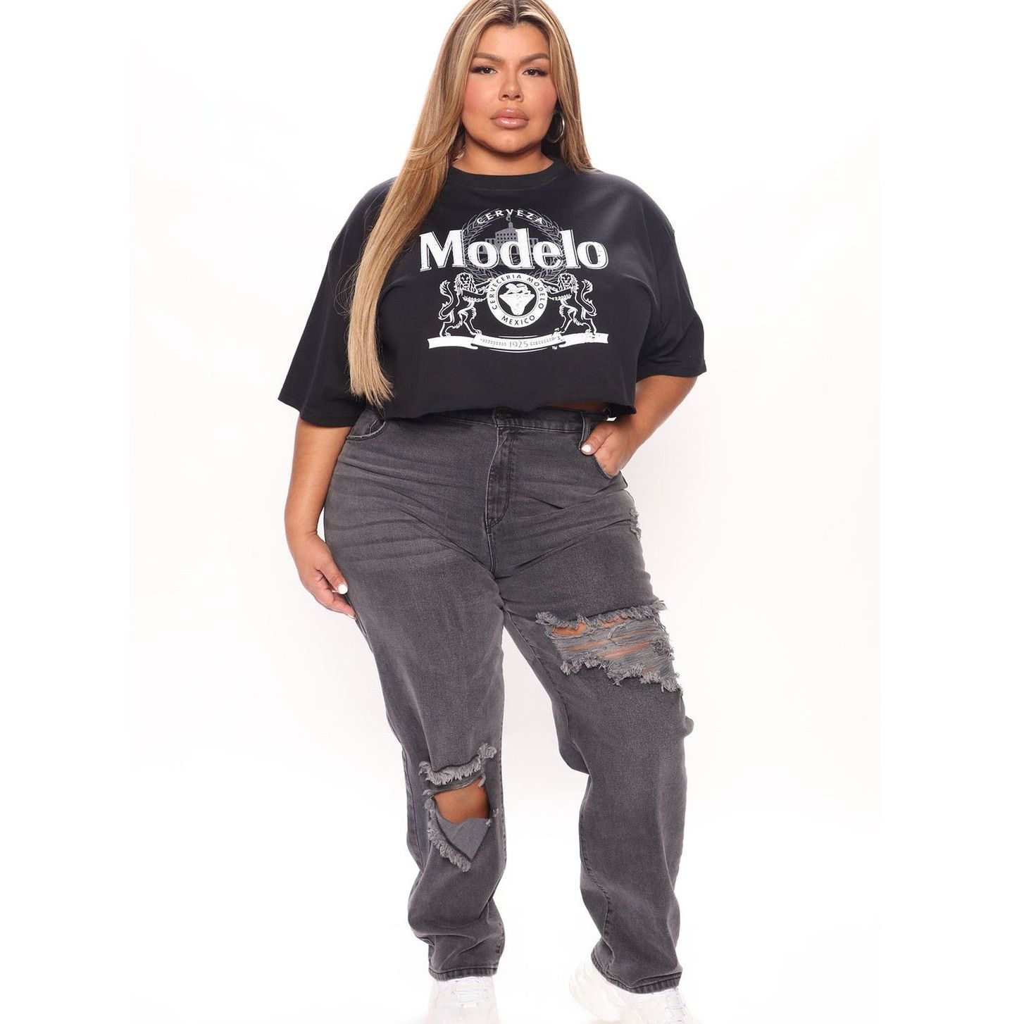 Cosa Nova Modelo Crop Top - Black, Extra Large, Stylish Design Size XL / US 12-14 / IT 48-50 - 2 Thumbnail