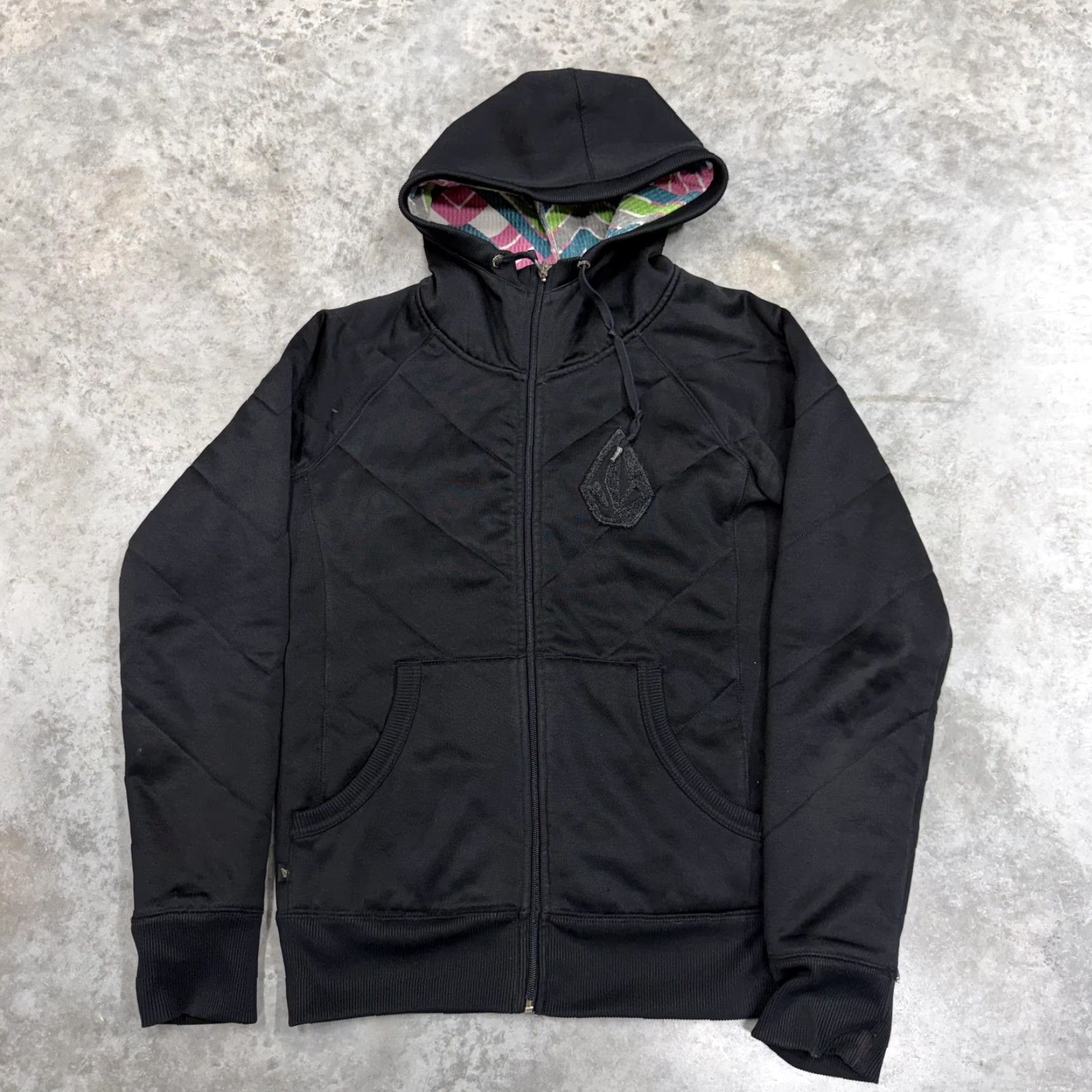 Volcom Volcom Hoodie Sweatshirt Womens Small Black Full Zip Quilted Logo Lined Skater Size S / US 4 / IT 40 - 2 Thumbnail