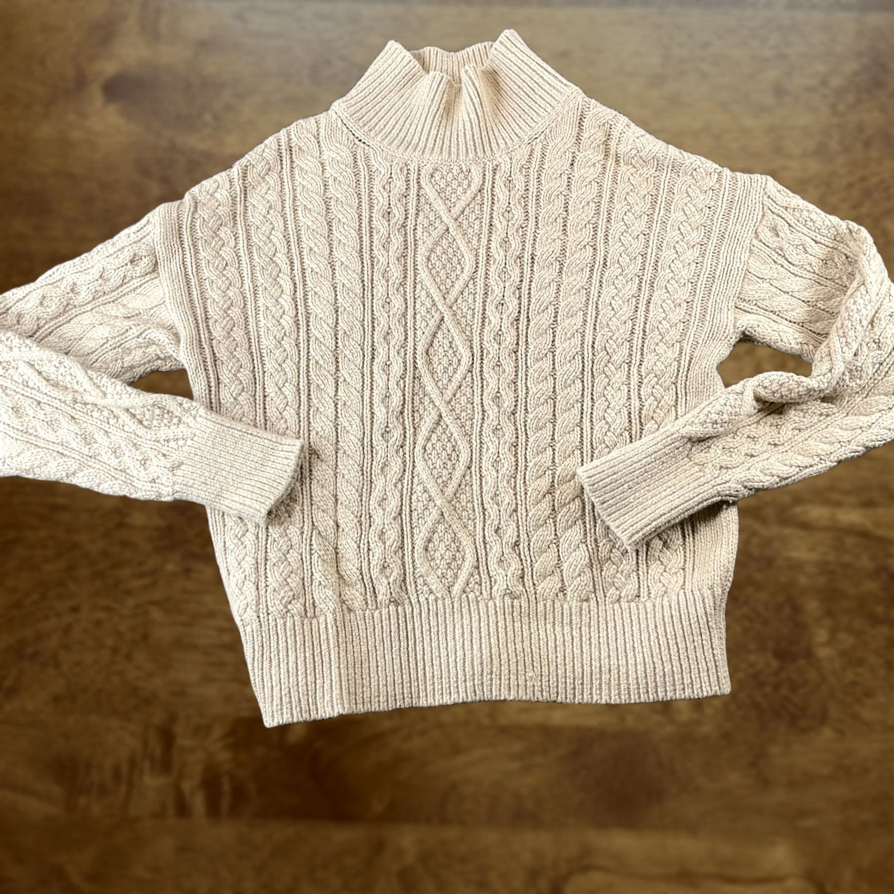 Banana Republic Banana Republic Sweater Womens Medium Beige Mock Neck Pullover Cable Knit Long Sleeve Size M / US 6-8 / IT 42-44 - 1 Thumbnail