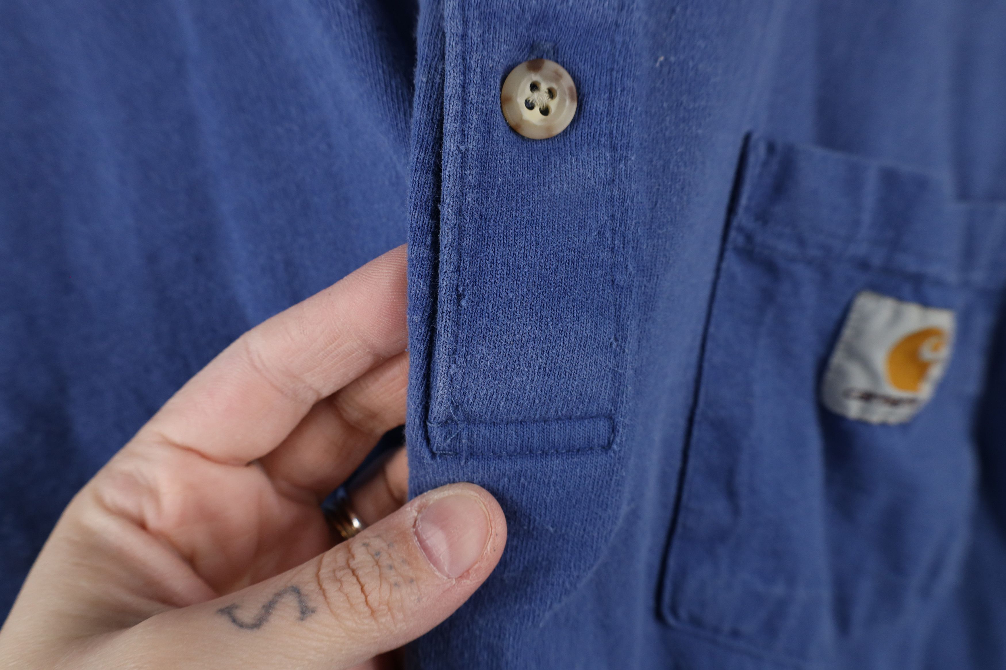 Carhartt × Vintage Vintage Carhartt Heavyweight Long Sleeve Henley T-Shirt Blue Size US XXL / EU 58 / 5 - 10 Thumbnail