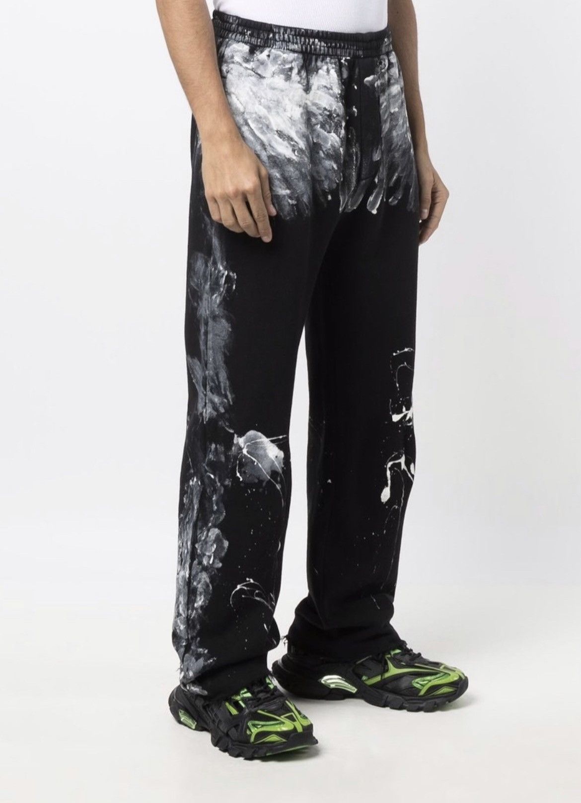 image of Balenciaga Paint Splatter Track Pants in Black/White, Men's (Size 30)