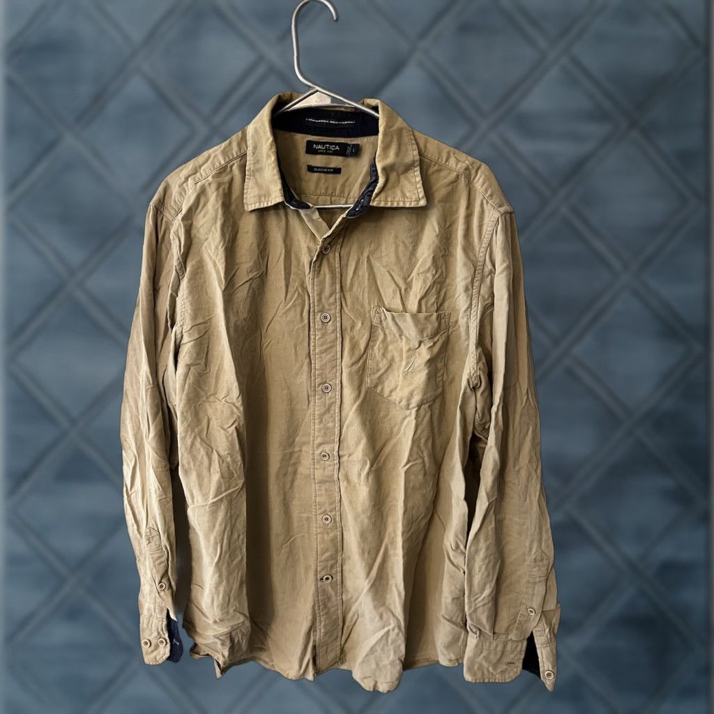 Nautica Nautica Shirt Mens L Beige Brown Classic Fit Corduroy Button Up Long Sleeve Size US L / EU 52-54 / 3 - 1 Thumbnail