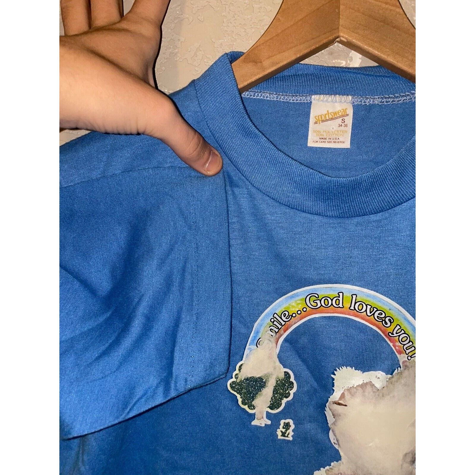 Other Vintage God Shirt Smile God Loves You Tee 70s 1970s Small Size US S / EU 44-46 / 1 - 7 Thumbnail