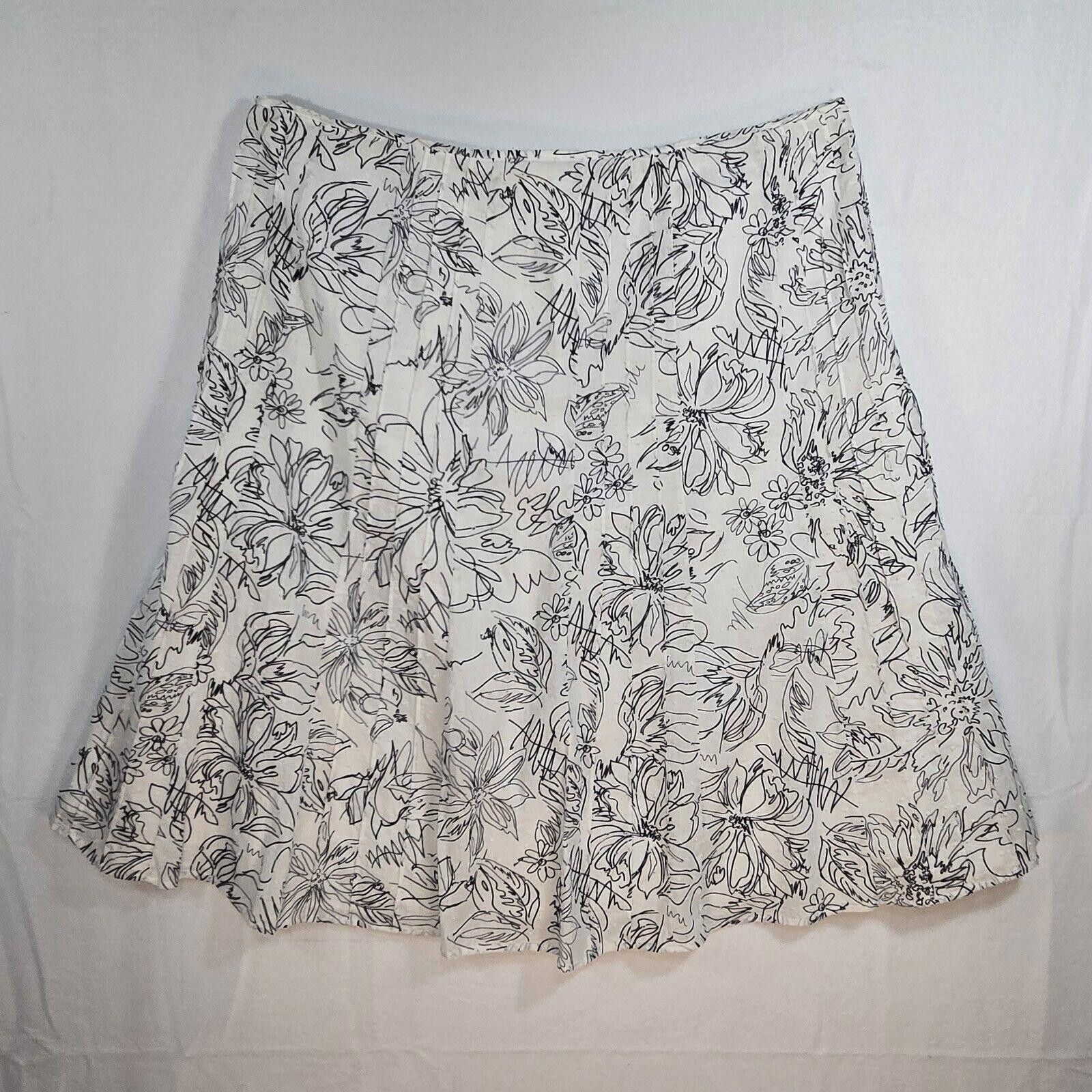 Designer CJ Banks Black & White Floral Print Flared Midi Skirt 18W Size 40" / US 18 - 4 Thumbnail