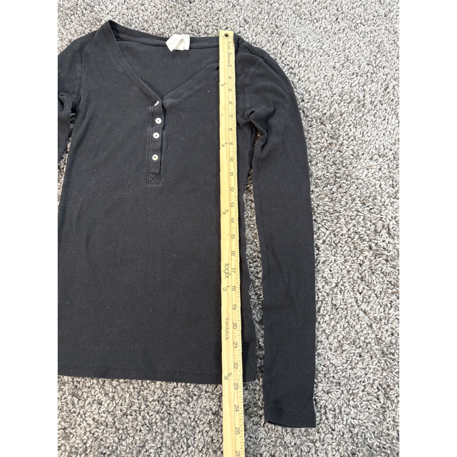H&M H&M Henley Womens XS Black Thermal Grunge Top Blouse Size XS / US 0-2 / IT 36-38 - 2 Thumbnail