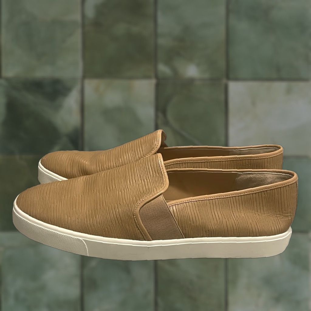 Vince Vince Blair Slip-On Leather Sneakers Women Tan 11M Italian Made Casual Comfort Cushioned Padded Breathable Stretch M Upper Leather Size US 11 / IT 41 - 1 Thumbnail
