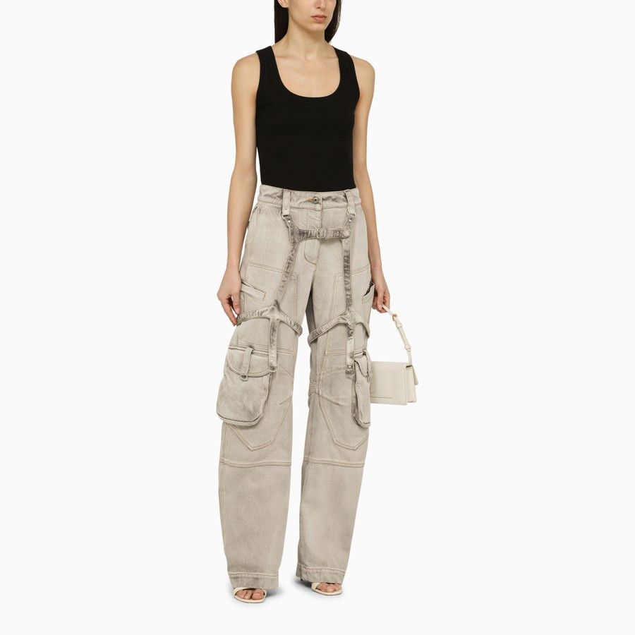 Off-White o1d2blof0924 Oversized Burnt Denim Cargo Jeans in Grey Size 26" / US 2 / IT 38 - 2 Thumbnail