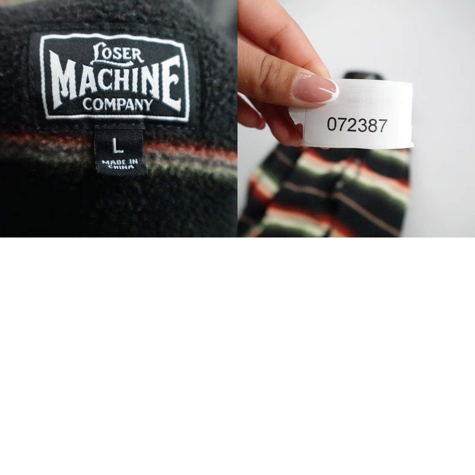 Vintage Loser Machine Mens Large Black Orange Green Striped Fleece Button Up Skate Size US L / EU 52-54 / 3 - 8 Thumbnail
