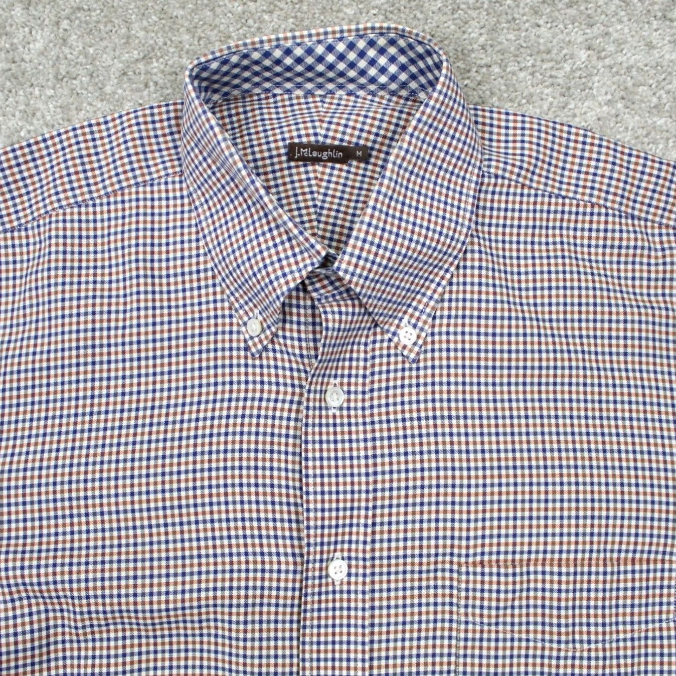 J.McLaughlin J McLaughlin Shirt Mens Medium Blue/Orange Flip Cuff Long Sleeve Button-Up Plaid Cotton Classic Preppy Modern Comfort Men’s Regular Blue Size US M / EU 48-50 / 2 - 6 Thumbnail