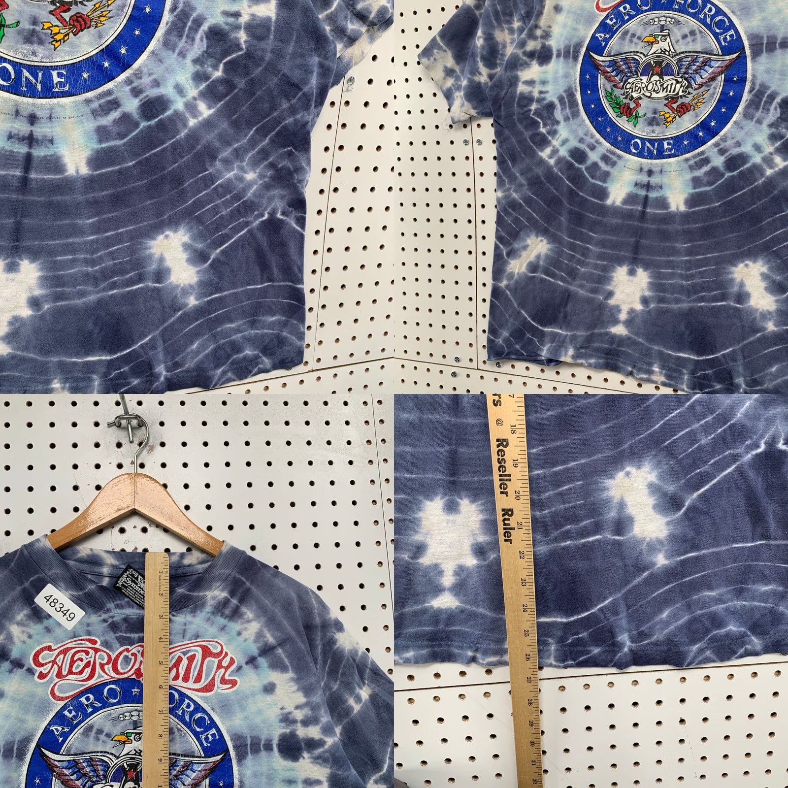 Aerosmith VINTAGE Aerosmith T Shirt Mens XL Blue Tie Dye Aero Force One Rock Band USA Shirt Adults XL Blue Crew Neck Short Sleeve Logo Graphic Print 1990s Size US XL / EU 56 / 4 - 8 Thumbnail