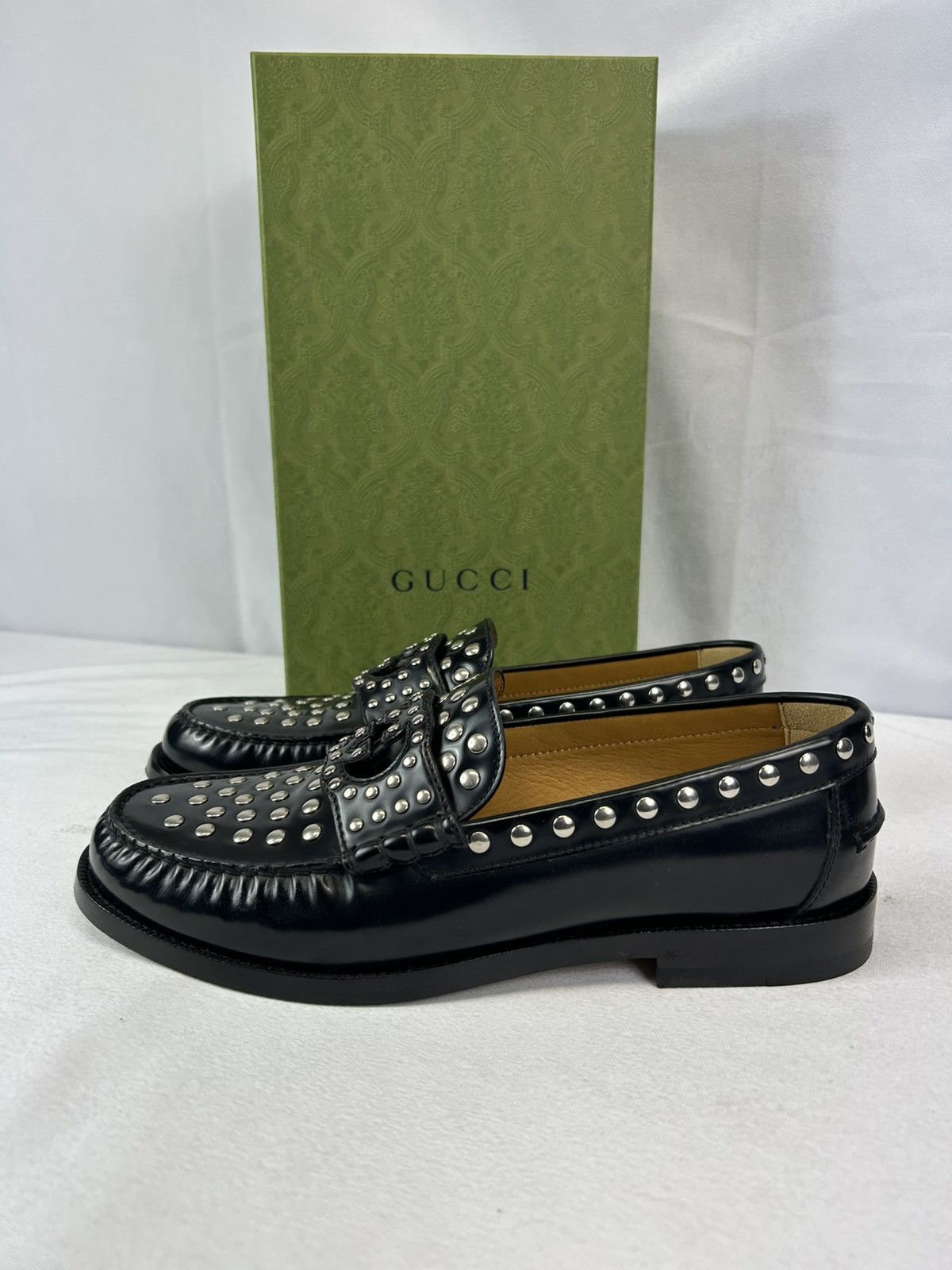 Gucci GUCCI Studded Interlocking G Leather Loafers Size US 10.5 / EU 43-44 - 1 Thumbnail