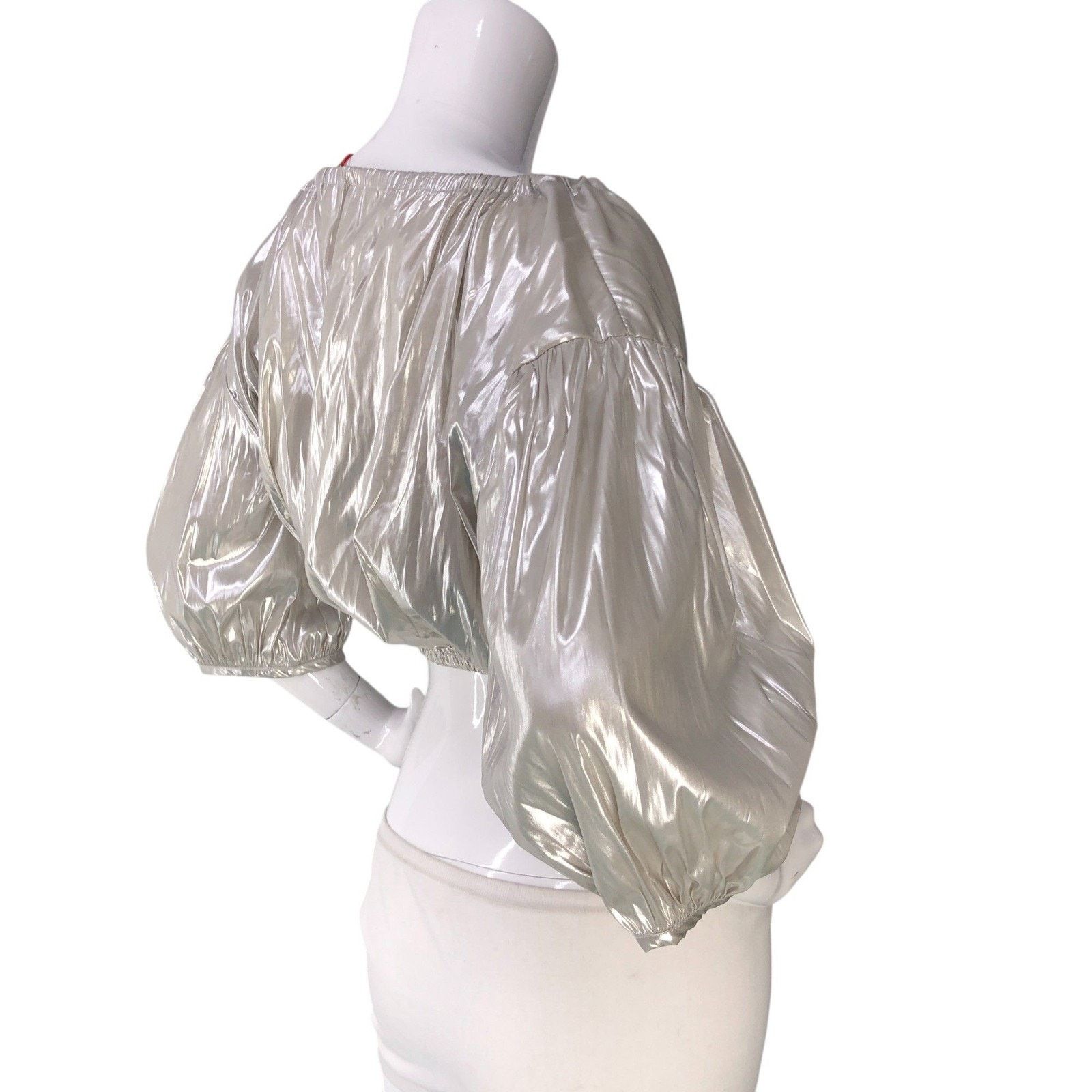 Ciao Lucia Ciao Lucia Top XS Octavia Foiled Satin Cropped Puff Sleeve Size XS / US 0-2 / IT 36-38 - 8 Thumbnail