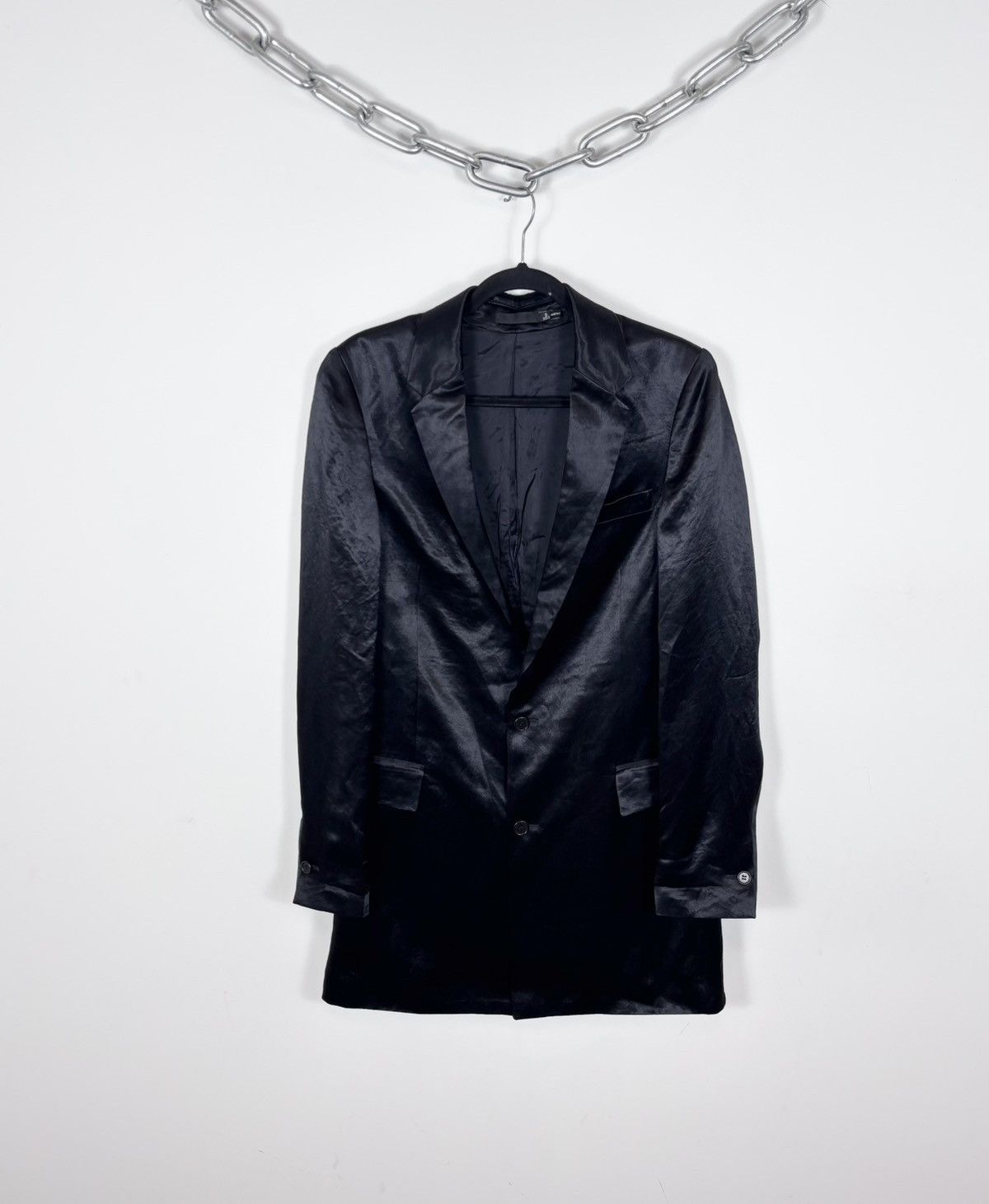 Blk Dnm BLK DNM Men’s Black Satin Long Blazer Jacket Tuxedo Coat Size 40R - 1 Thumbnail