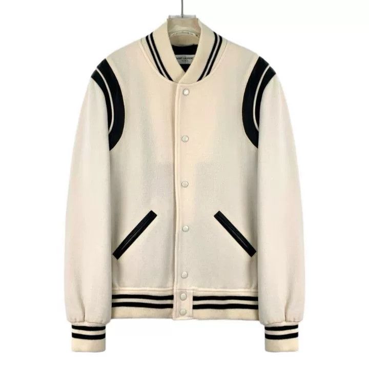 Saint Laurent Paris Yves Saint Laurent Cream Striped Baseball Jacket Size US M / EU 48-50 / 2 - 1 Thumbnail