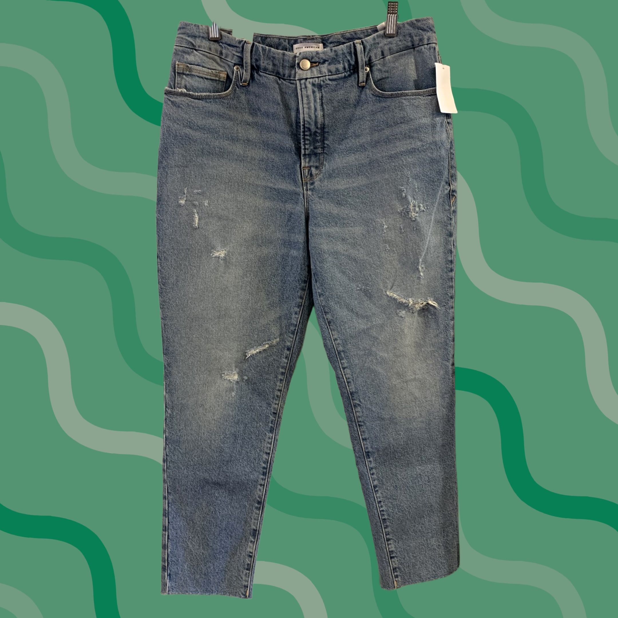 Good American Good American Good Classic Weekender Cropped Jeans 6/28 Blue High Rise 30" Waist 28" Inseam Distressed Stretch 5-Pocket Womens Size ONE SIZE - 1 Thumbnail