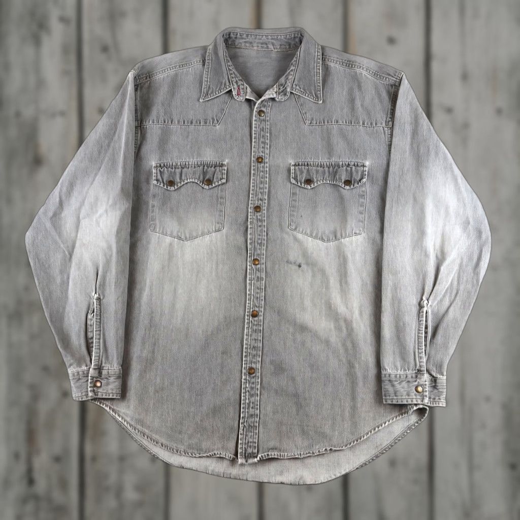 Bugle Boy VINTAGE Bugle Boy Mens Western Denim Shirt XL Gray Saw Tooth Snap Pocketed 90s Size US XL / EU 56 / 4 - 1 Thumbnail