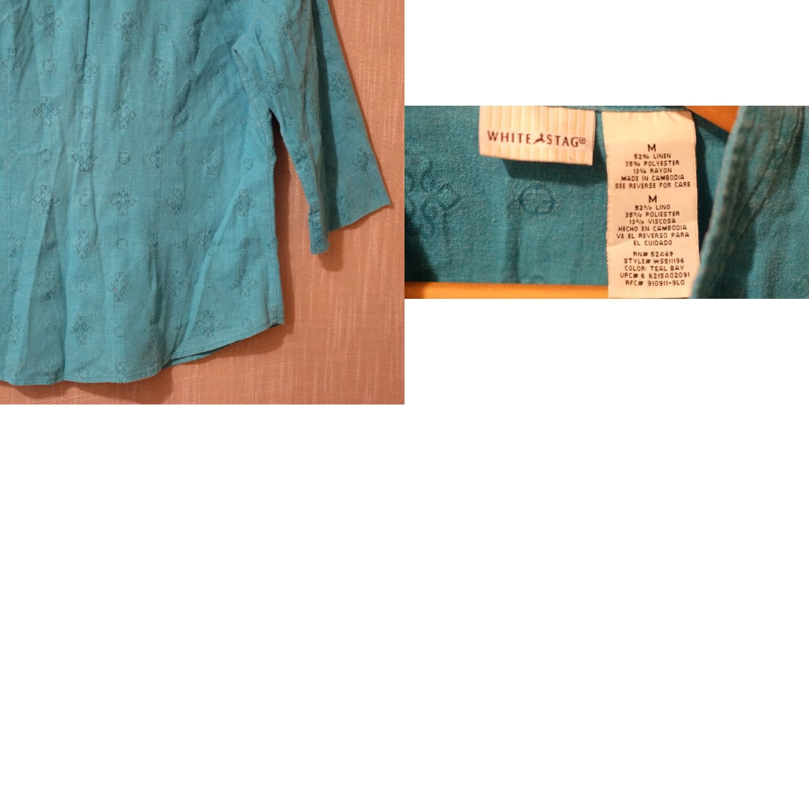 Vintage White Stag Linen Blend Shirt Button Front Teal Womens M Size M / US 6-8 / IT 42-44 - 8 Thumbnail