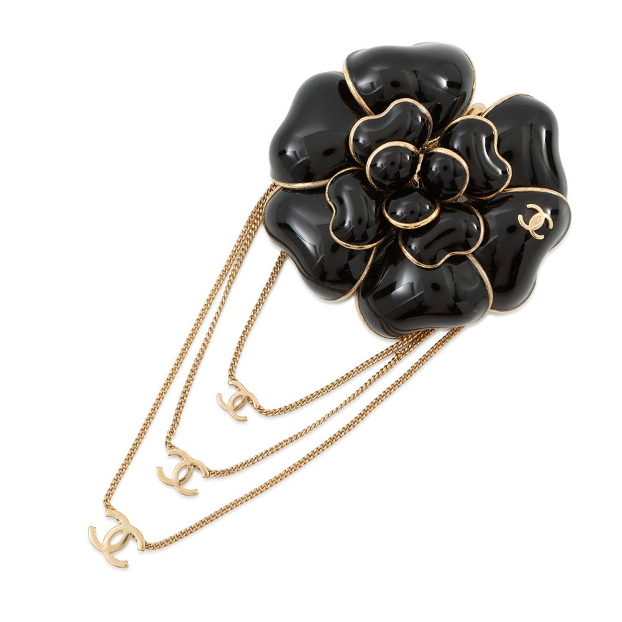 CHANEL Brooch Coco Mark Camellia Chain Black