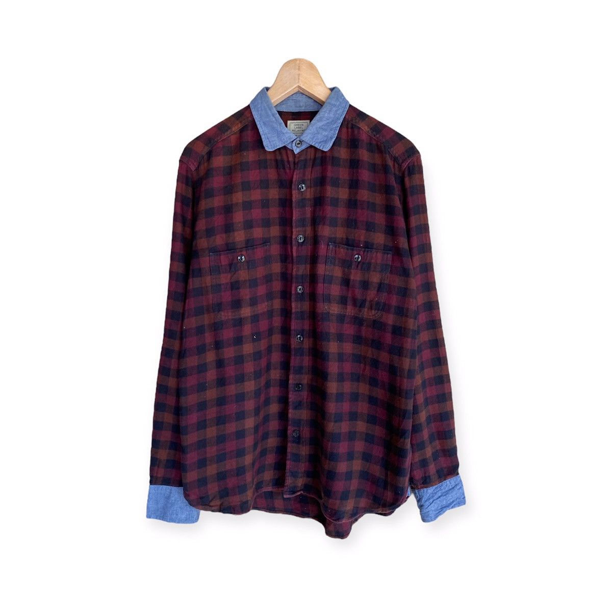 Vintage Japanese Brand Green Label Relaxing Flannel Shirt Size US M / EU 48-50 / 2 - 1 Thumbnail