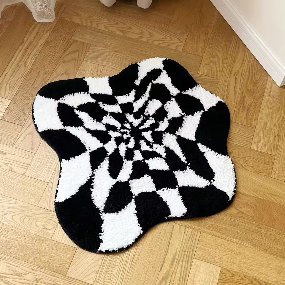 Vintage Abstract 3D Illusion Checkered Cloud Shape Tufted Rug Size ONE SIZE - 1 Thumbnail