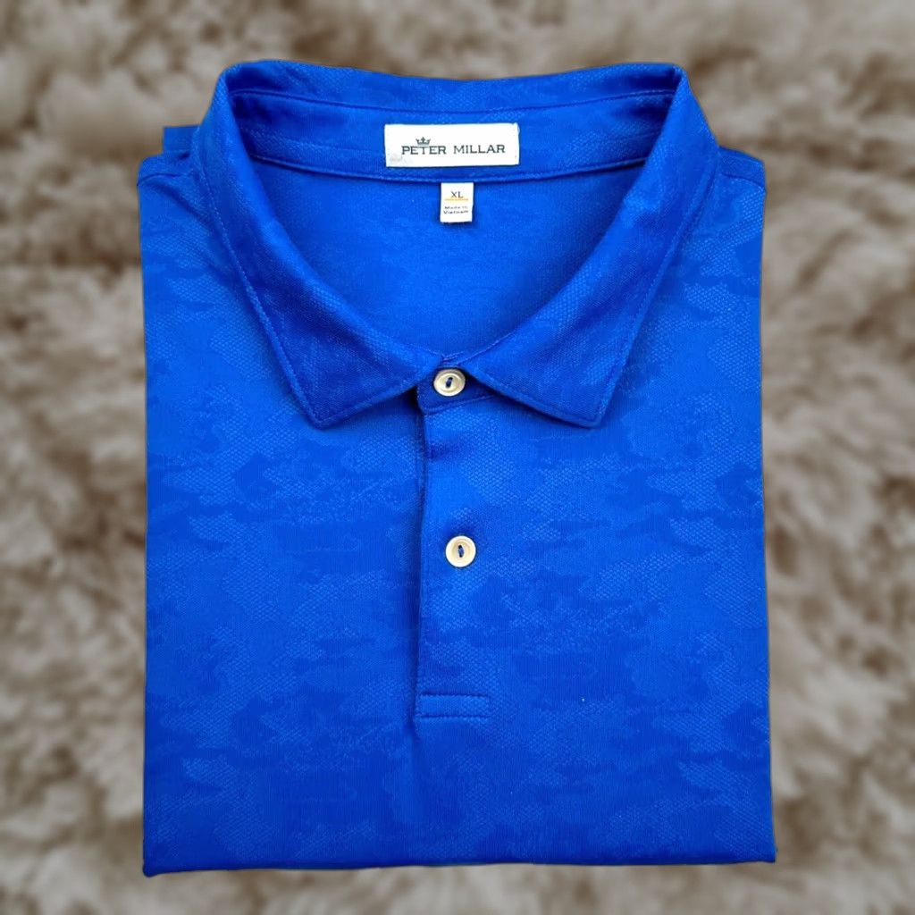 Peter Millar Crown Sport Performance Stretch Golf Polo Shirt Camo Mens XL Blue Camouflage