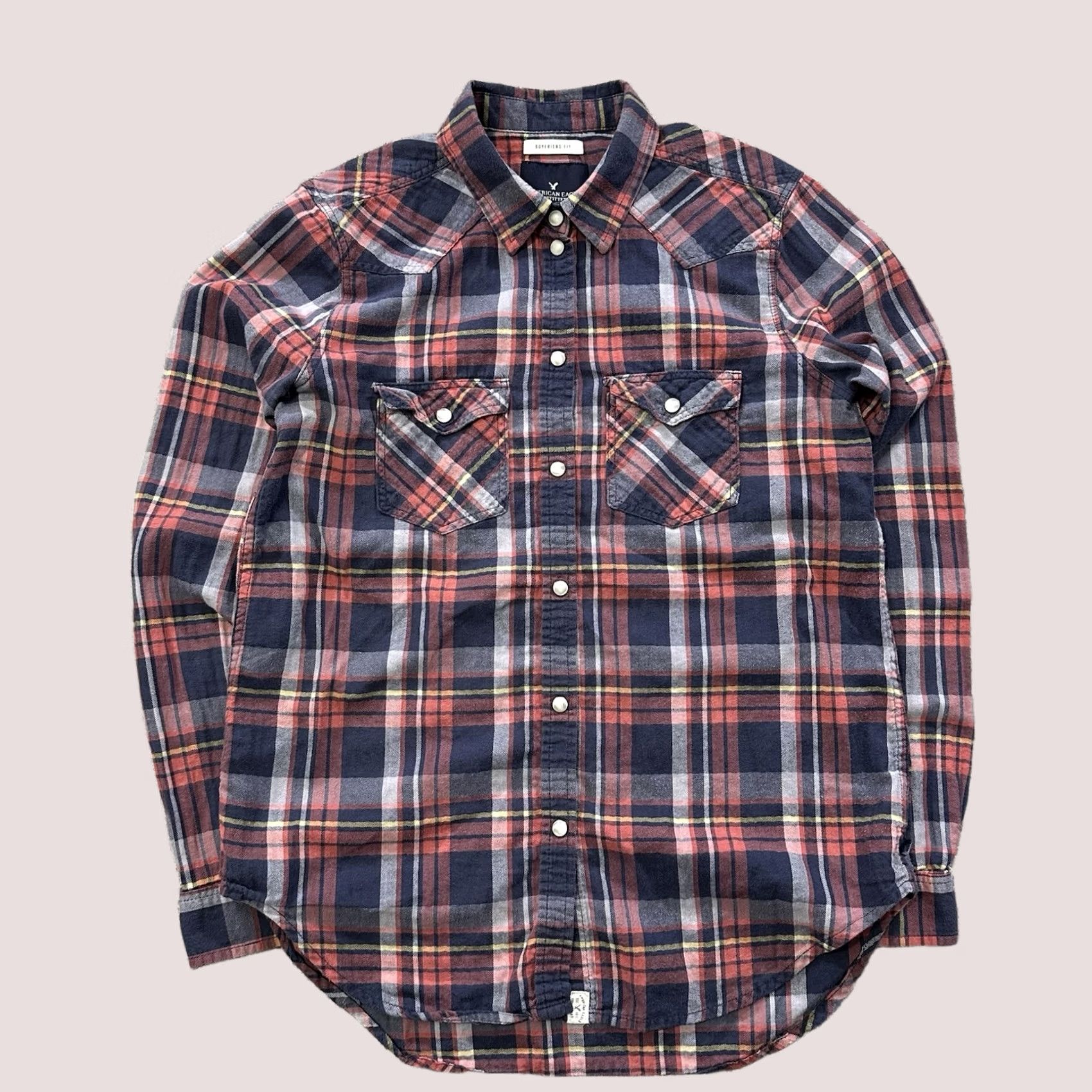 American Eagle Outfitters VINTAGE American Eagle Pearl Snap Shirt Womens XS Boyfriend Fit Flannel LS Plaid Size XS / US 0-2 / IT 36-38 - 1 Thumbnail