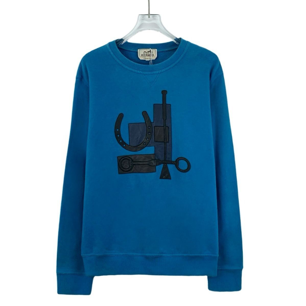 Hermes Hermès Navy Mechanical Print Cotton Sweatshirt with Leather Size M / US 6-8 / IT 42-44 - 1 Thumbnail