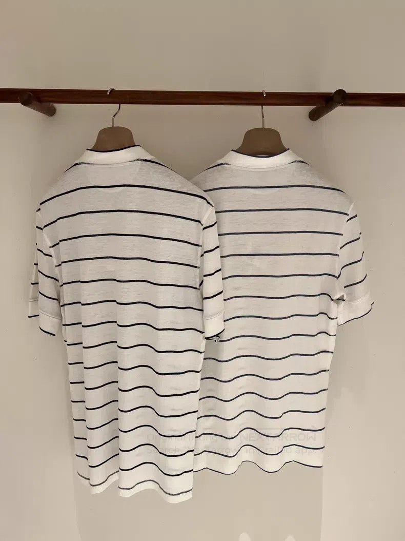 Brunello Cucinelli Brunello Cucinelli Men's Striped Button Short Sleeve T-Shi Size US M / EU 48-50 / 2 - 2 Thumbnail