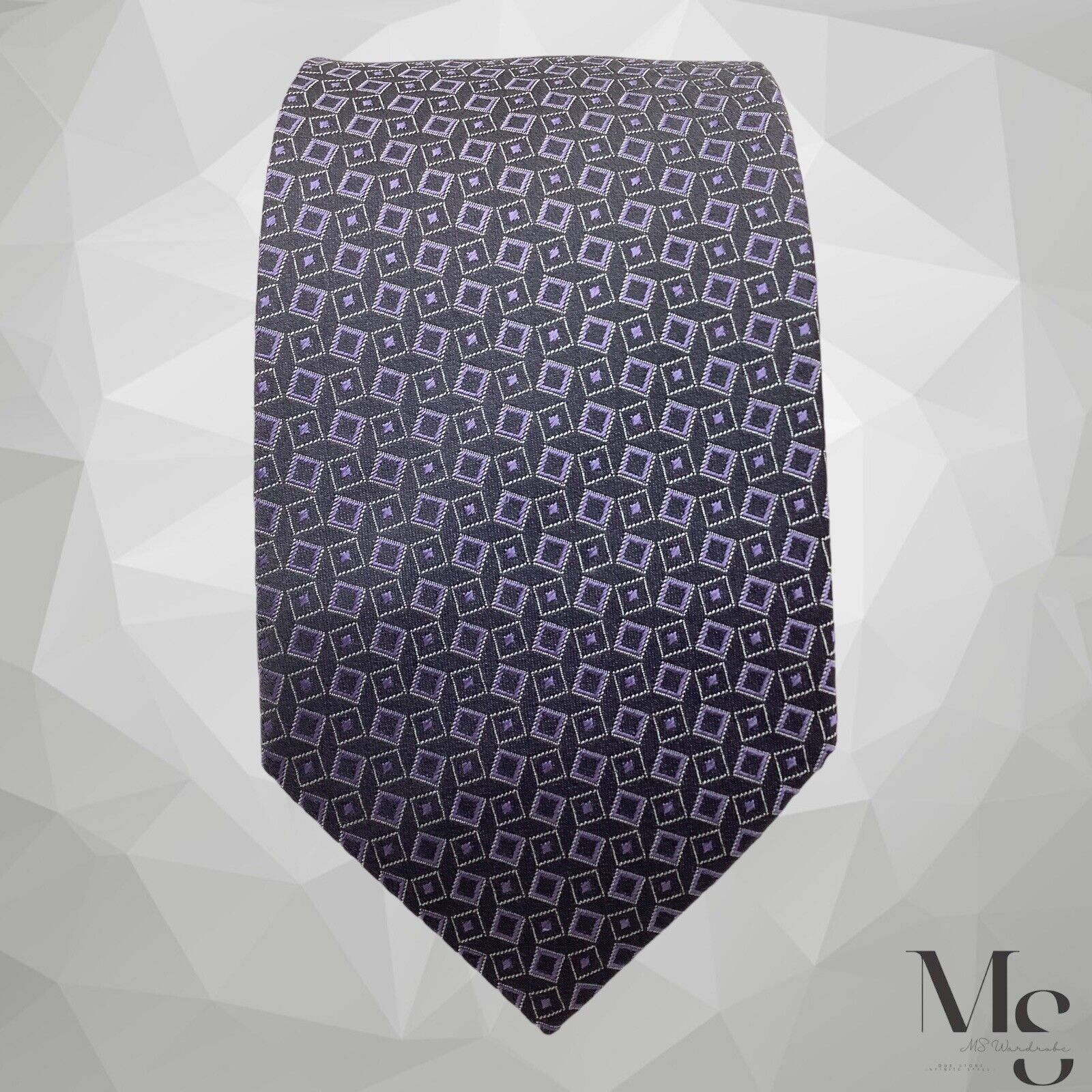 Giorgio Armani GIORGIO ARMANI Gray Purple Geometric Luxury Silk Tie Made In Size ONE SIZE - 4 Thumbnail