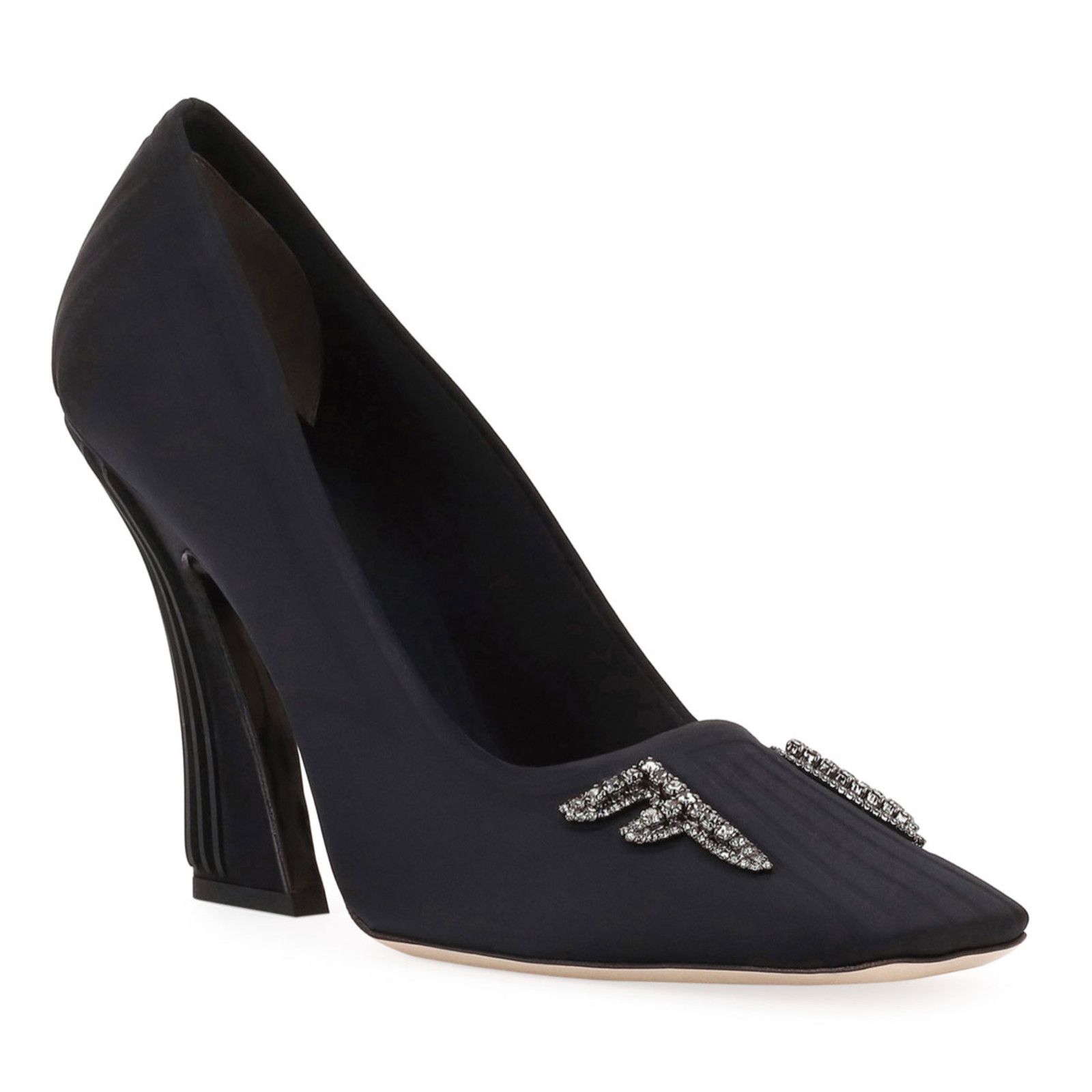 Fendi Fendi Freedom Black Embellished Crystal FF Logo Satin Square Size US 9.5 / IT 39.5 - 2 Thumbnail