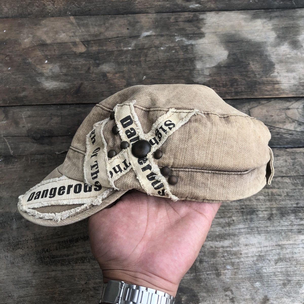Japanese Brand Y2K Japanese Studded Cadet Faded Distressed Vintage Hat Size ONE SIZE - 3 Thumbnail