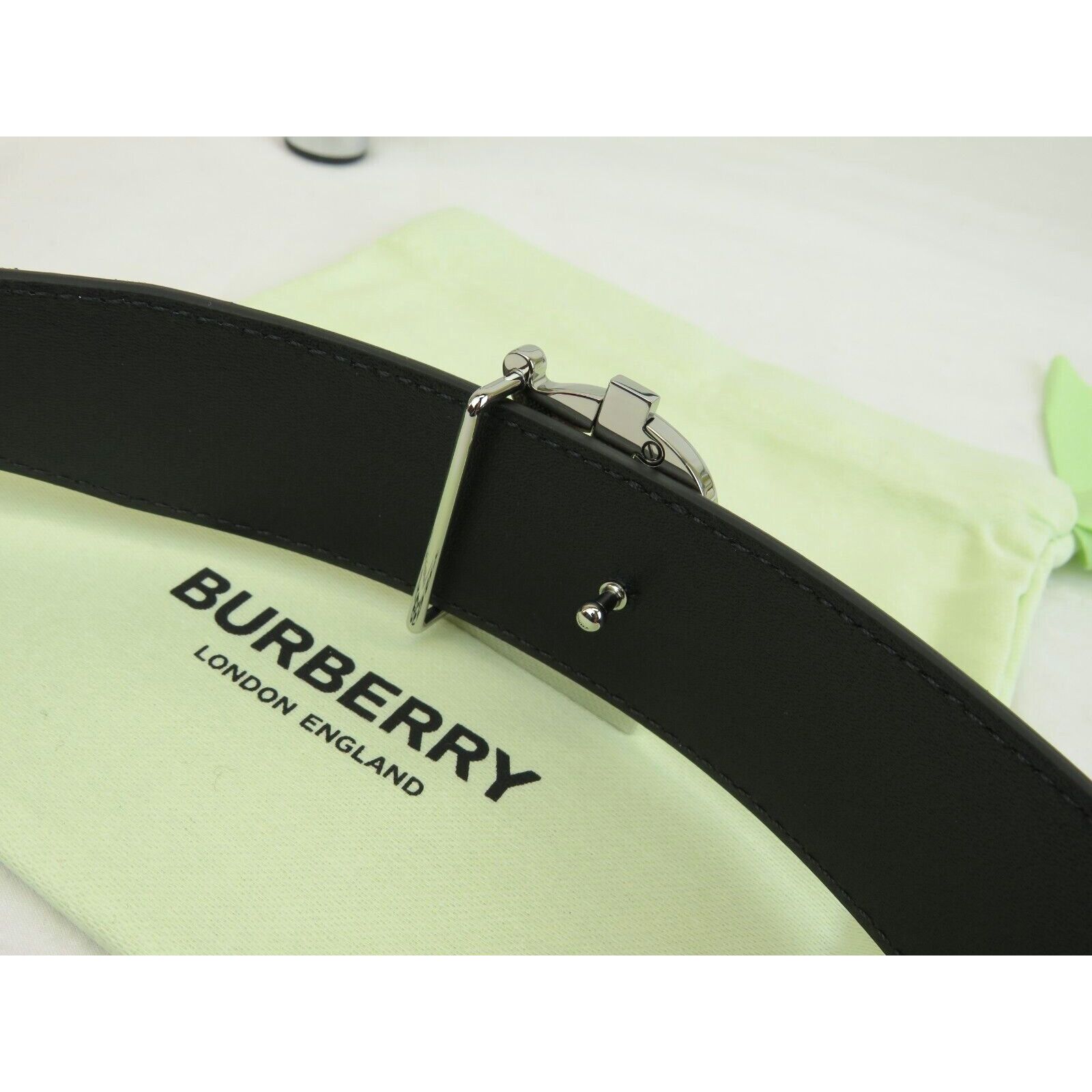 Burberry TB 35 BEIGE CHECK BLACK LEATHER REVERSIBLE LOGO BELT 95 38 Size 38 - 7 Thumbnail