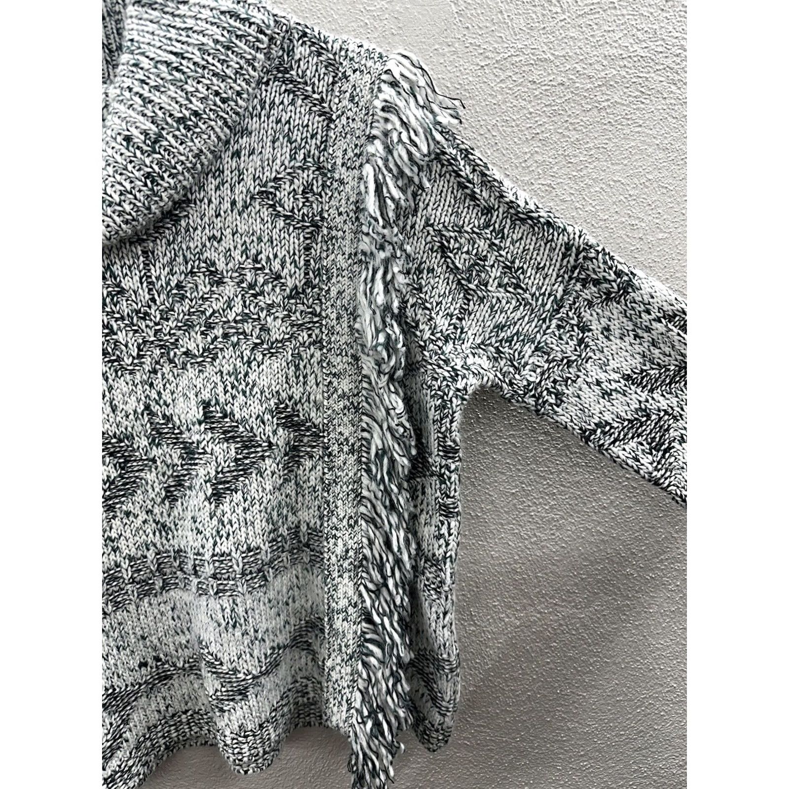 Lucky Brand Lucky Brand Womens Sweater Turtleneck Fringe Pullover White Green Geometric Knit M Regular Bohemian Furthest Improved Size M / US 6-8 / IT 42-44 - 4 Thumbnail