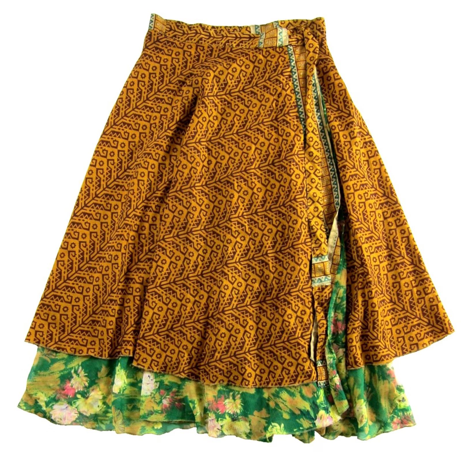 Vintage Earth Bound Orange Brown Green Pink Floral Reversible long Maxi Wrap Skirt OS Size 42" / US 20 - 2 Thumbnail