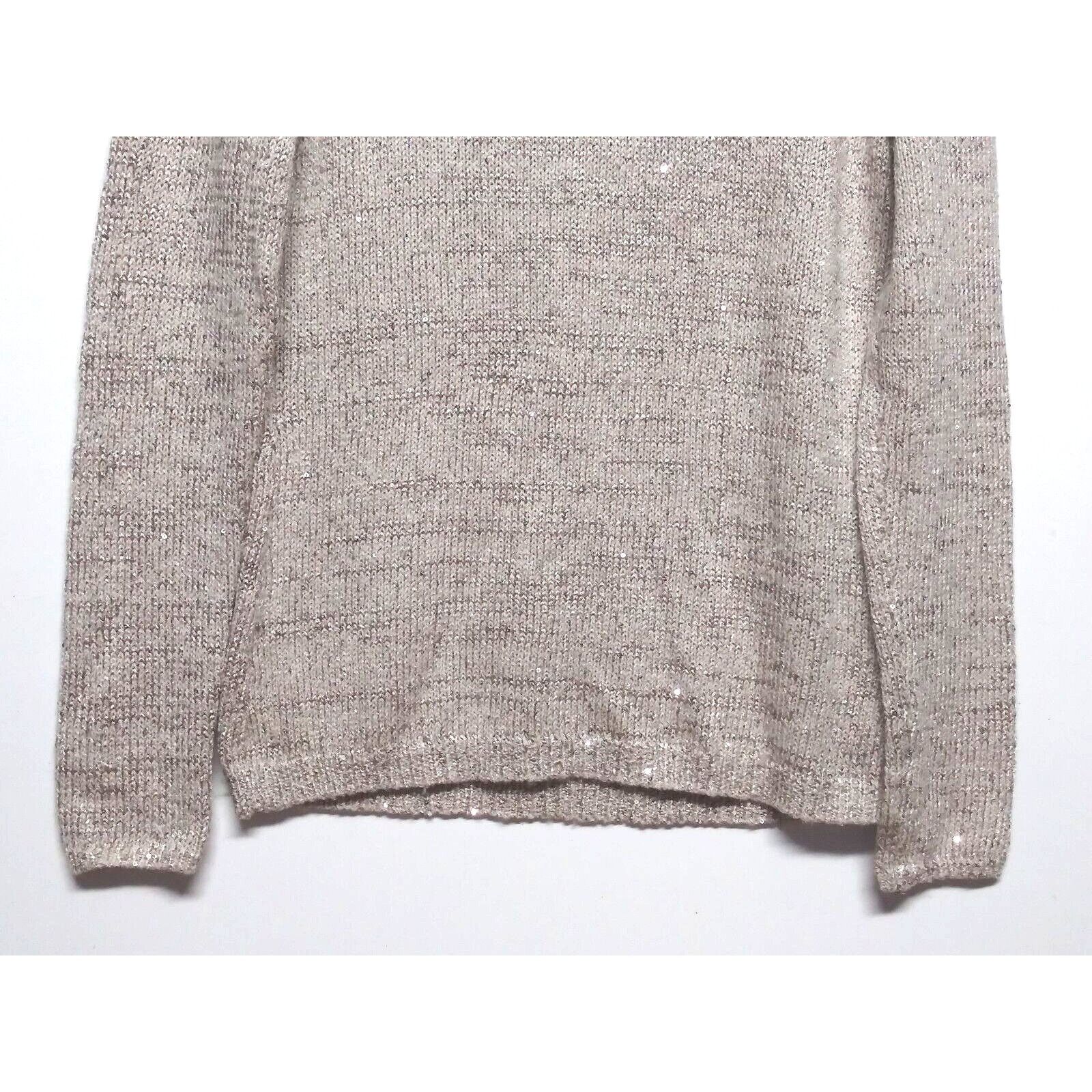 White House Black Market WHBM SEQUIN SWEATER Sz S taupe beige gold chic cowl neck lon Size S / US 4 / IT 40 - 5 Thumbnail