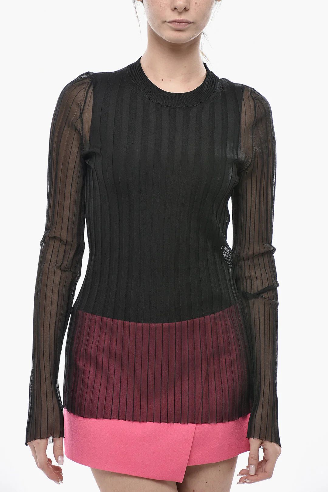 Max Mara og1mm0426 Ribbed Organza Top in Black Size M / US 6-8 / IT 42-44 - 1 Thumbnail