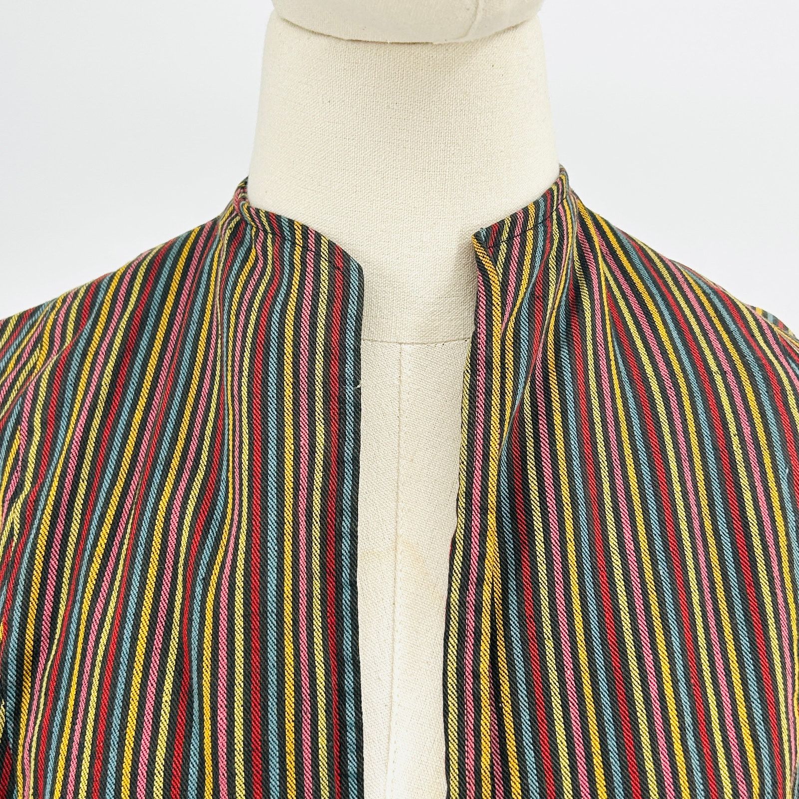 Handmade 80s Handmade Denim Black Rainbow Striped Long Coat Duster Size L / US 10 / IT 46 - 2 Thumbnail