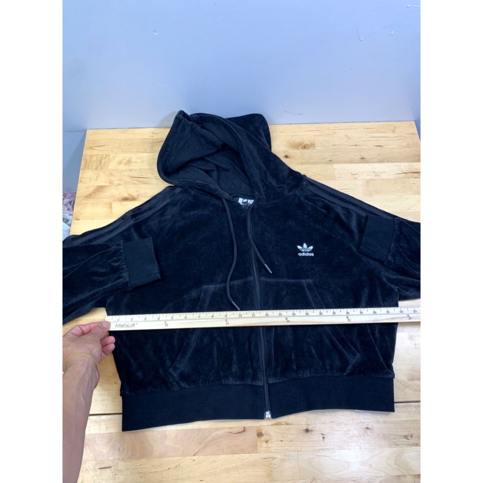 Adidas Adidas Crop Velour Jacket Women XL Black Hooded Full Zip Casual Size XL / US 12-14 / IT 48-50 - 8 Thumbnail