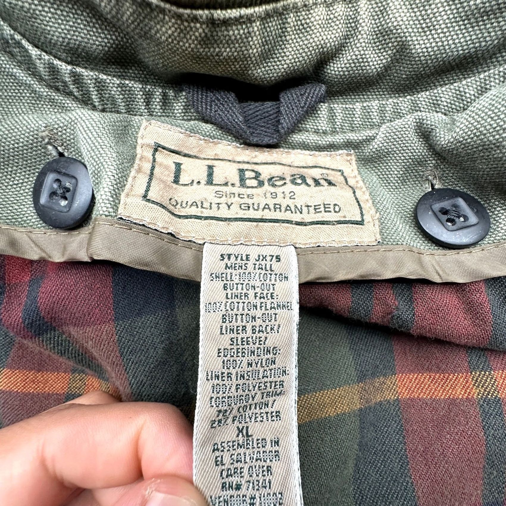 Vintage LL Bean JX75 Primaloft Plaid Lined Canvas Barn Chore Work Coat Mens XL Green Coat Size US XL / EU 56 / 4 - 3 Thumbnail