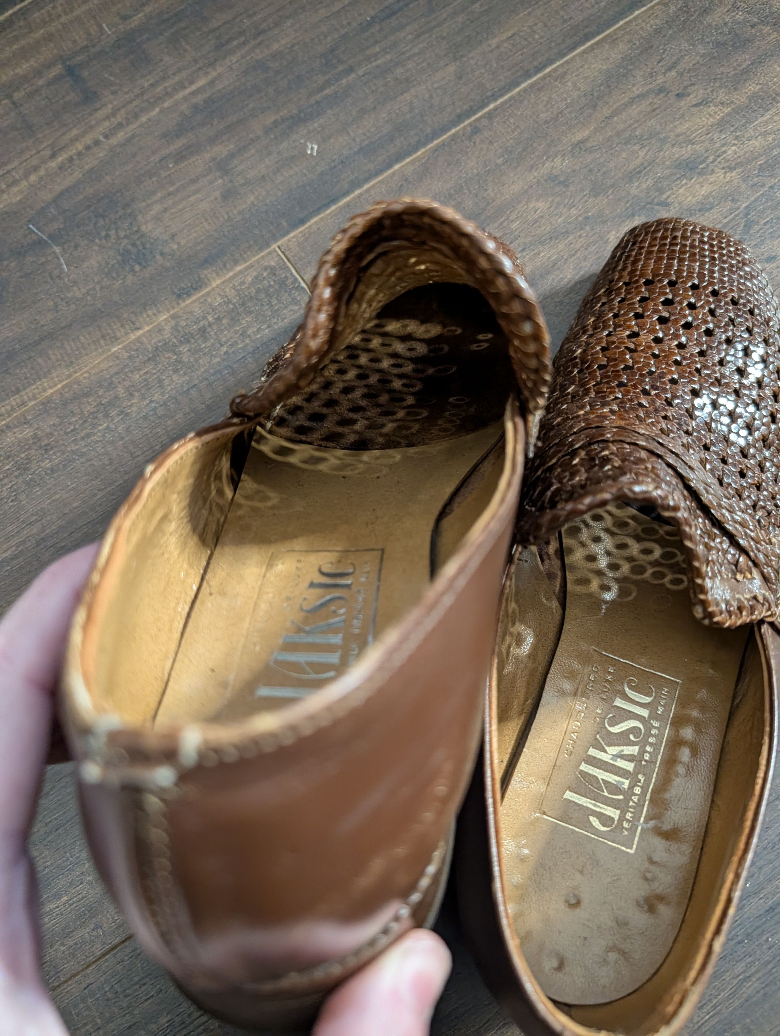 Vintage French VTG Hand-braided handmade leather loafers Size US 8.5 / EU 41-42 - 13 Thumbnail