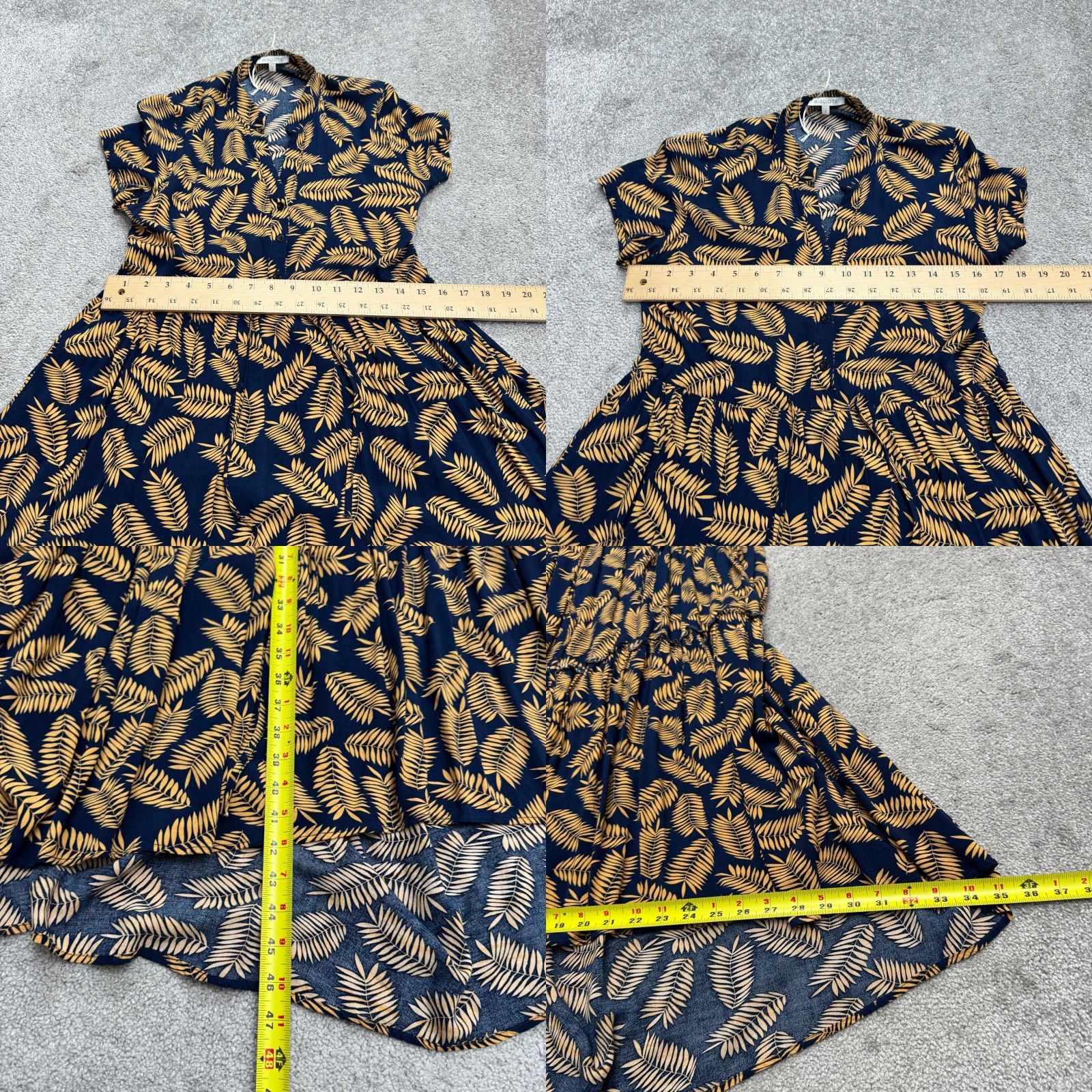 Vintage VINTAGE Biscote Palm Leaf Hi-Low Maxi Tiered Dress Womens 2 Navy Brown Short Sleeve Boho Size 26" / US 2 / IT 38 - 8 Thumbnail