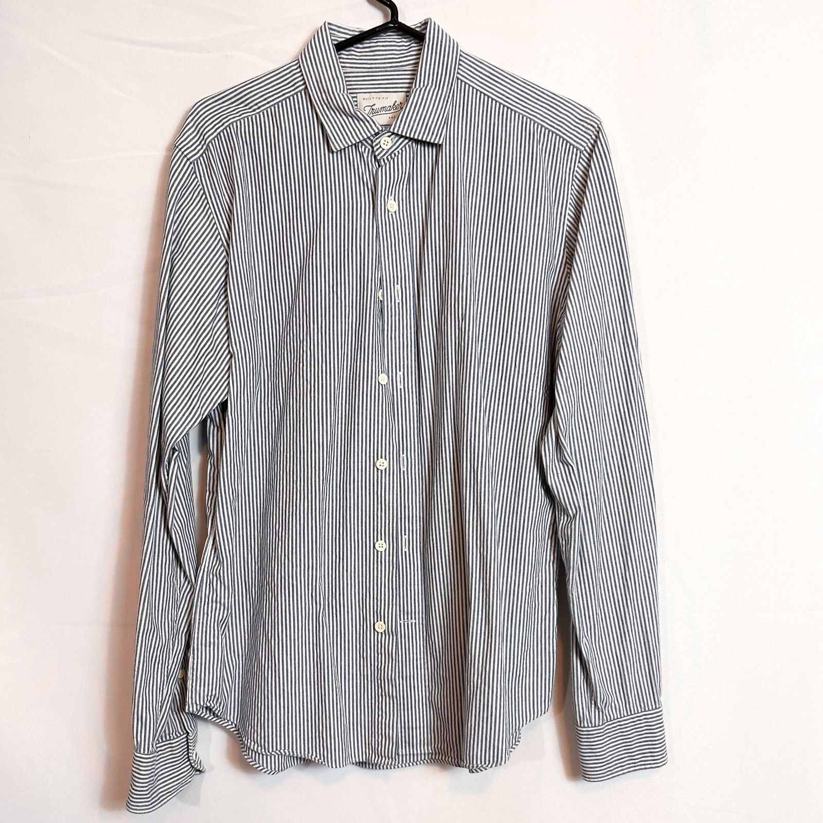 Trumaker TRUMAKER Blue White Stripe Cotton Long Sleeve Button Down Size US L / EU 52-54 / 3 - 1 Thumbnail
