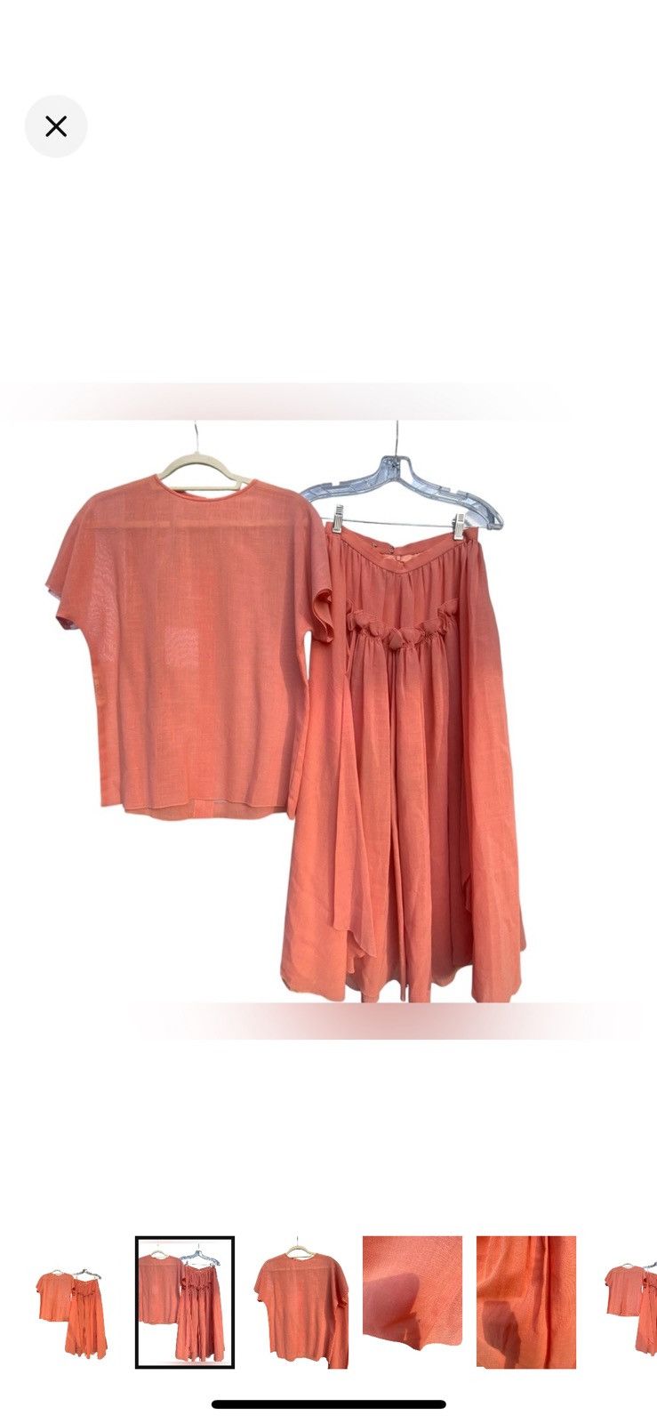 Chloe RARE 70’s VTG CHLOE LINEN CORAL SMOCKED RUFFLE SKIRT & TOP Size XS / US 0-2 / IT 36-38 - 1 Thumbnail