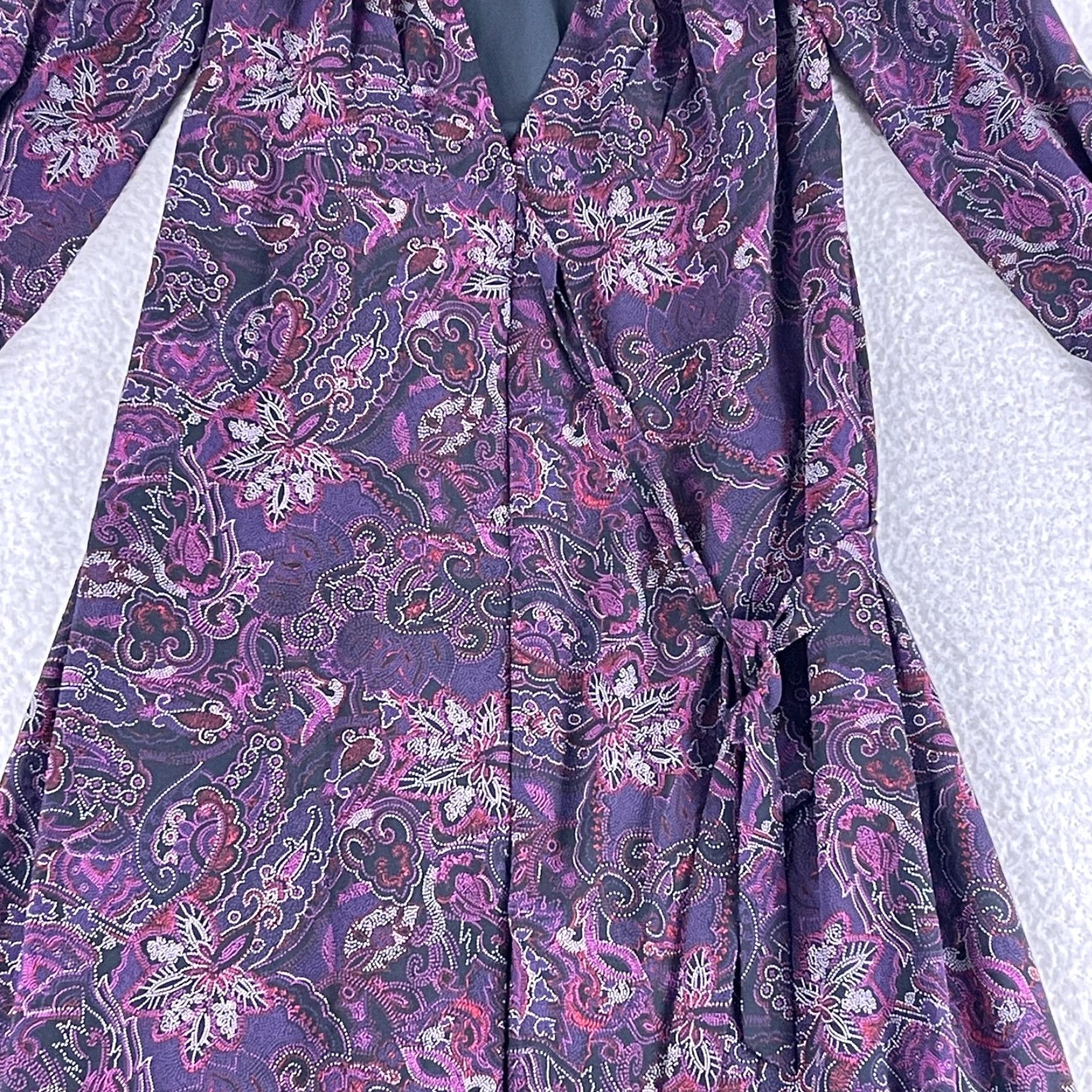 Vintage ModCloth Purple Paisley Wrap Maxi Dress Womens Small Long Sleeve V-Neck Lined Size S / US 4 / IT 40 - 6 Thumbnail