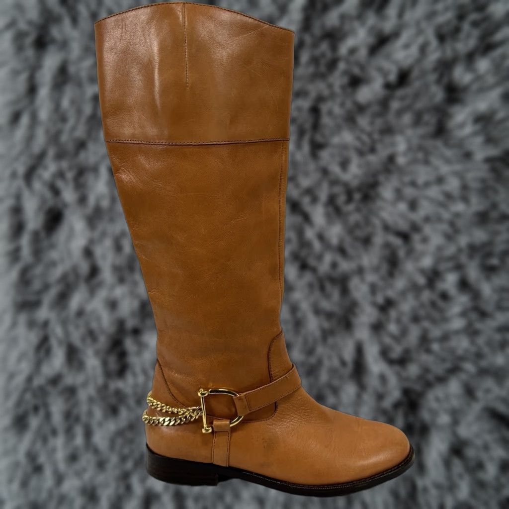 Ralph Lauren Lauren Ralph Lauren Jacques Chain Riding Boots Women’s 6 B Cognac Leather Riding Boot Women Brown Leather Chains Zip Almond Toe Mature 6 B Women Size US 6 / IT 36 - 1 Thumbnail