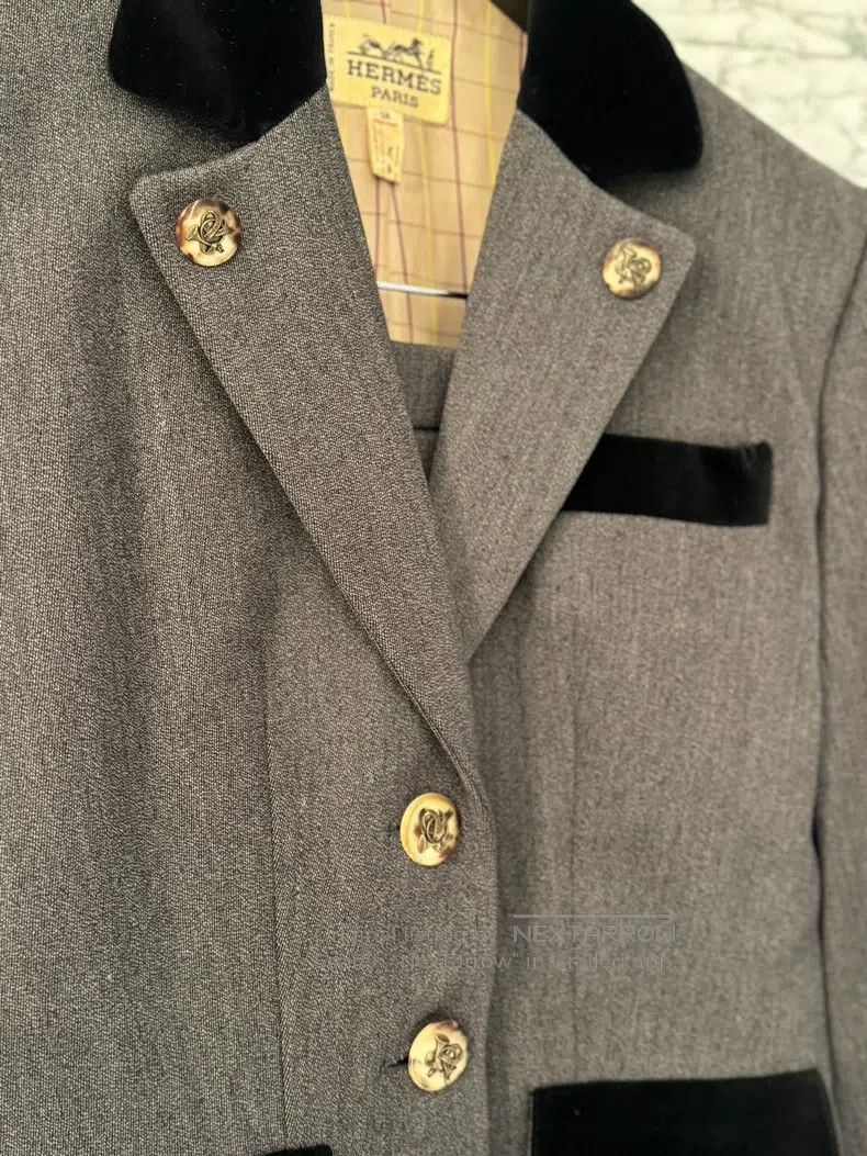 Hermes Hermes Black Velvet Patched Grey Wool Suit Size XS / US 0-2 / IT 36-38 - 5 Thumbnail