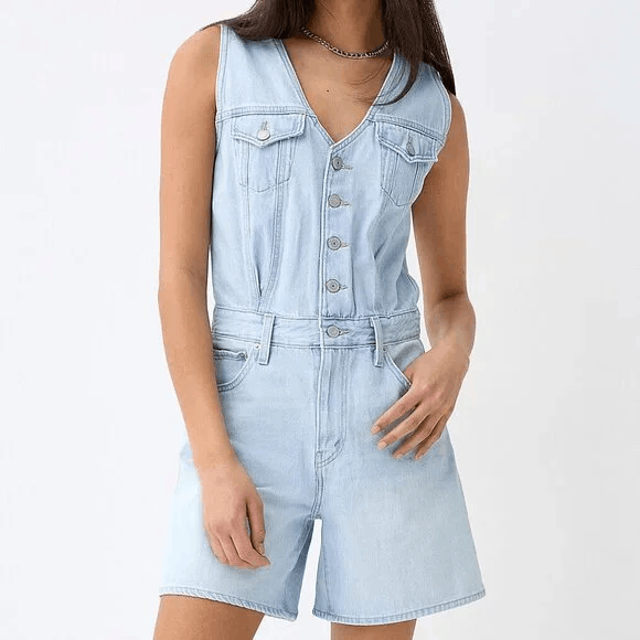 Levi's Levi's Denim Light Wash Faded Shortalls Overall Romper Size 26" / US 2 / IT 38 - 2 Thumbnail
