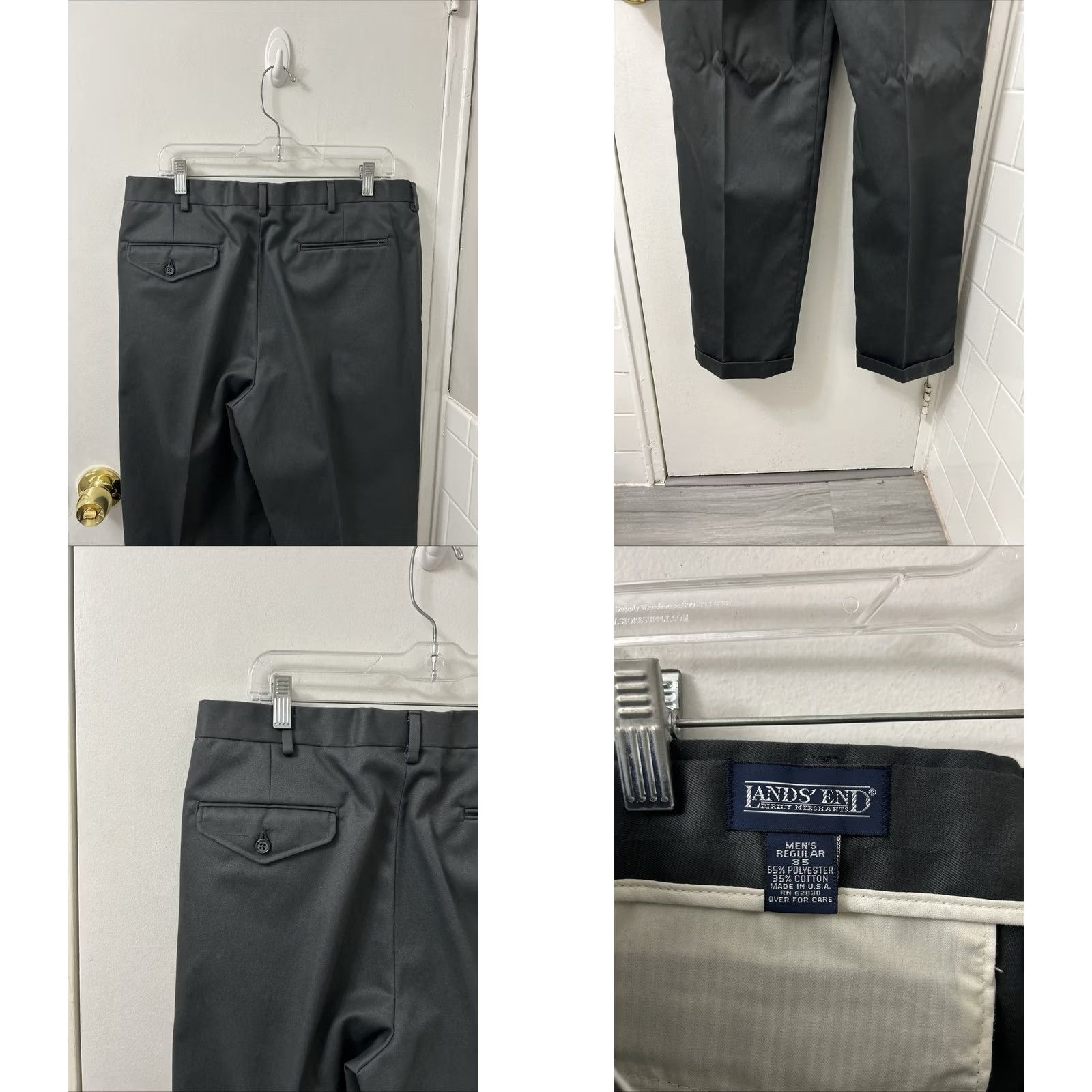 Lands' End Lands' End Pants Mens 35x34 Gray Twill Cotton Blend Pleated Cuffed YKK Zip Fly Dress Pants Size US 35 - 8 Thumbnail