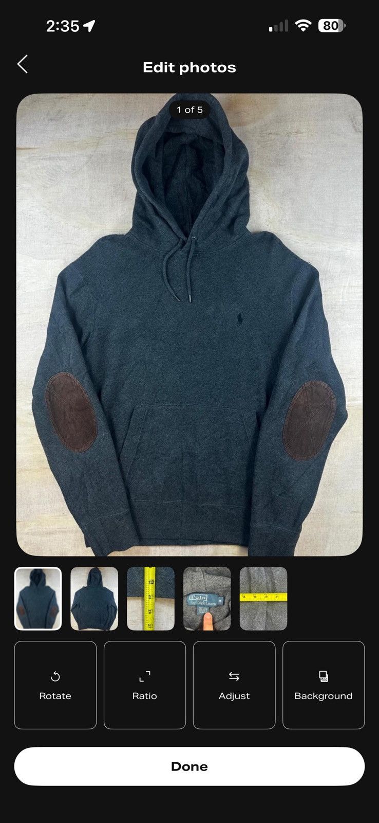 Polo Ralph Lauren Polo Ralph Lauren Men Grey Cotton Knit hoodie elbow patches Size US M / EU 48-50 / 2 - 1 Thumbnail