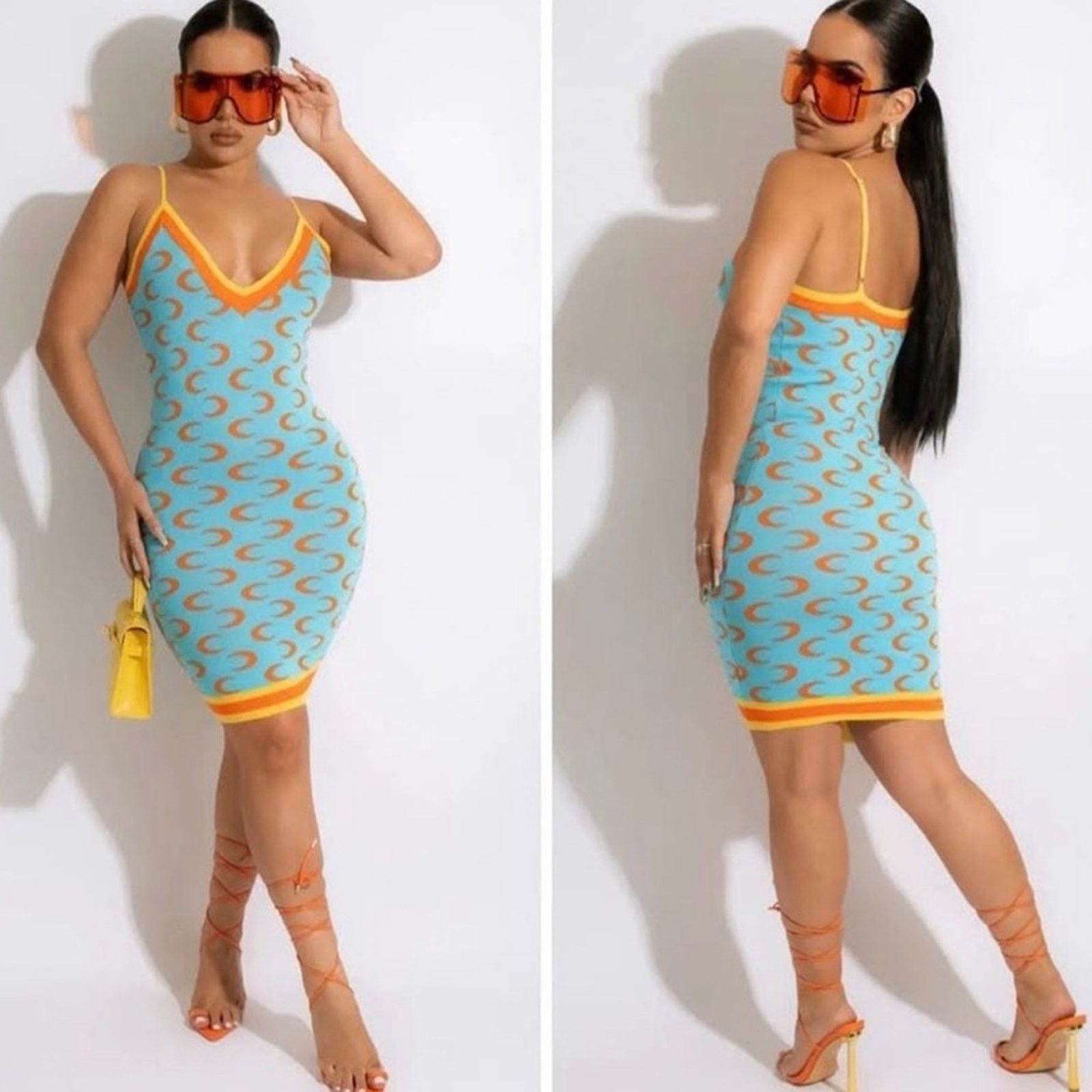 Other New Vibrant Blue and Orange Patterned Dress size S Size S / US 4 / IT 40 - 4 Thumbnail